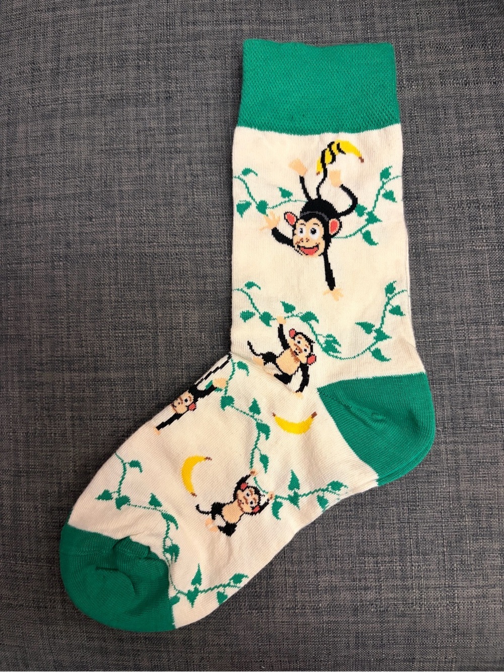 Unisex Monkey Banana Novelty Crew Socks Green White Jungle One Size Fun Gift